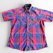 Vtg 90s Wrangler Southwest Western Pearl Snap Shirt Mens XL Plaid Rodeo