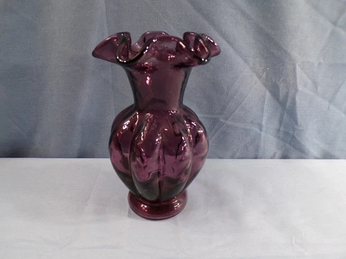 Fenton Purple Glass Small Melon Vase 5 5/8" Tall