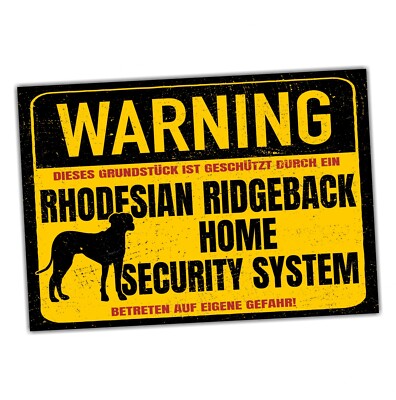 Schild Rhodesian Ridgeback RR Warning Security System Türschild Hundeschild Warn