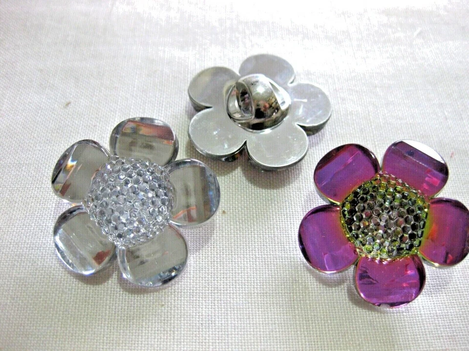 5 Mantelknöpfe Jacken-Knöpfe Blumen Blüten verschiedene Farben, 40 mm K15.1E - Bild 2 von 3