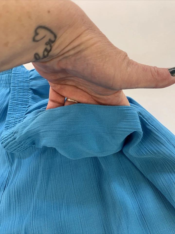 Pantalones para mujer Graff azul pierna recta cintura elástica talla 16P Foto 3 de 4