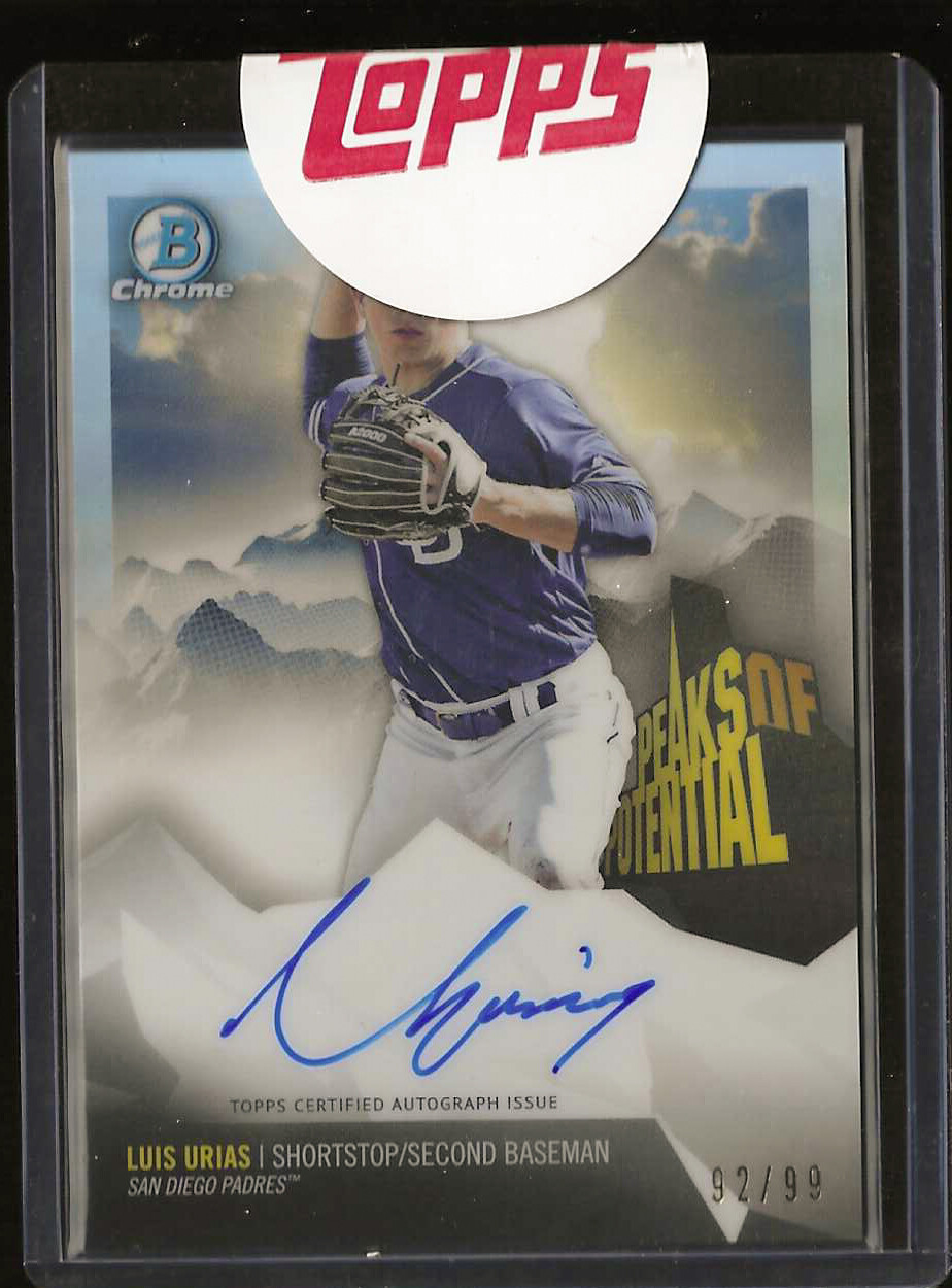 2018 Bowman Chrome Luis Urias /99 Seal Broken Peaks of Potential Auto Padres