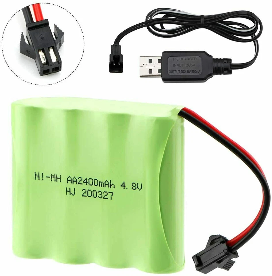 4.8V 2400mAh Ni-MH Rechargeable Battery Pack w/ USB Charger for RC Truck Car USA - Image 3 of 4