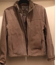 Ben Sherman Beige Suede Leather Jacket With Fur Trim Uk Size 16