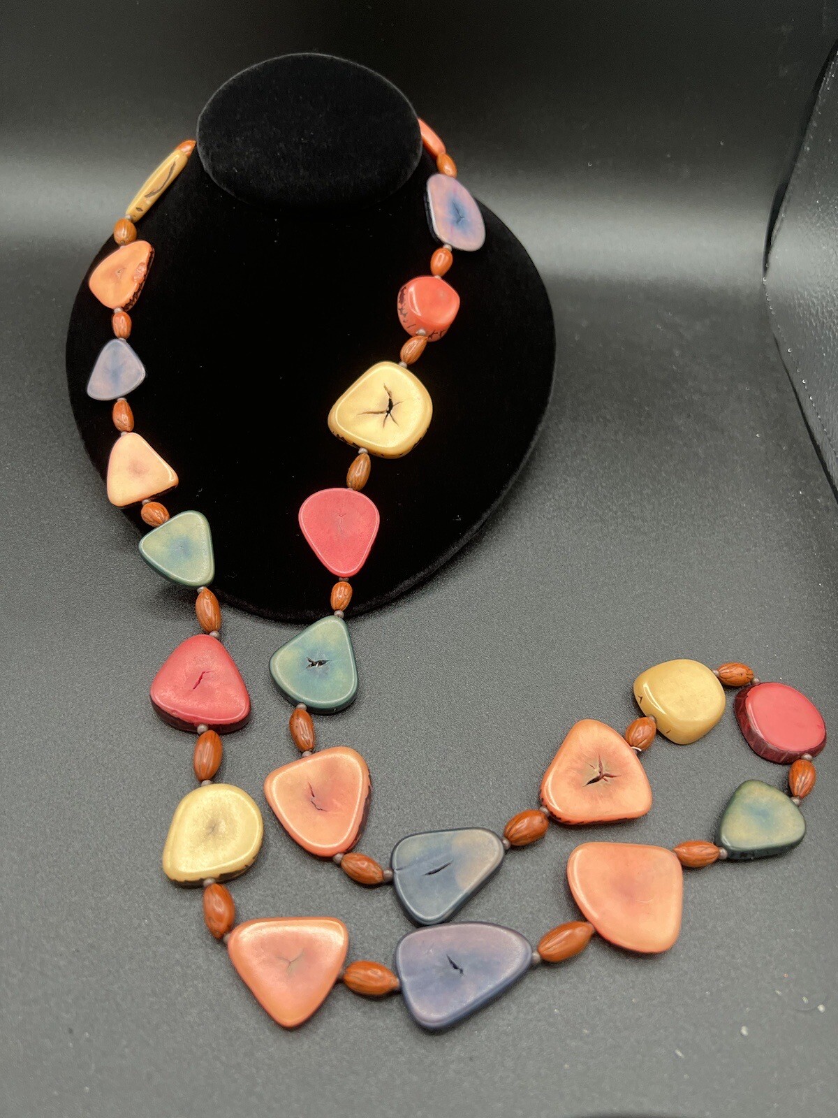 Multi Colored Flat Disc Long Beaded Necklace - image 2