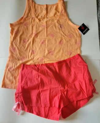 Womens Joe Boxer Brand Piece Pajamas Set Orange Flower Size Large