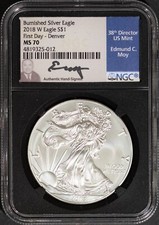 2018-W Eagle Burnished Silver Eagle FD Moy Denver NGC # 4819325-012