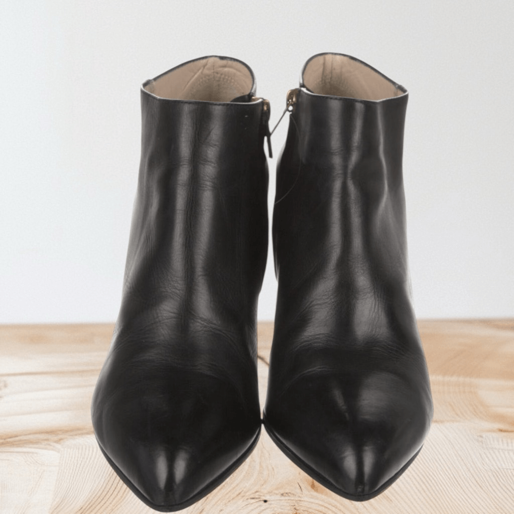 SAINT LAURENT Autentici stivaletti YSL neri a punta con tacco in legno