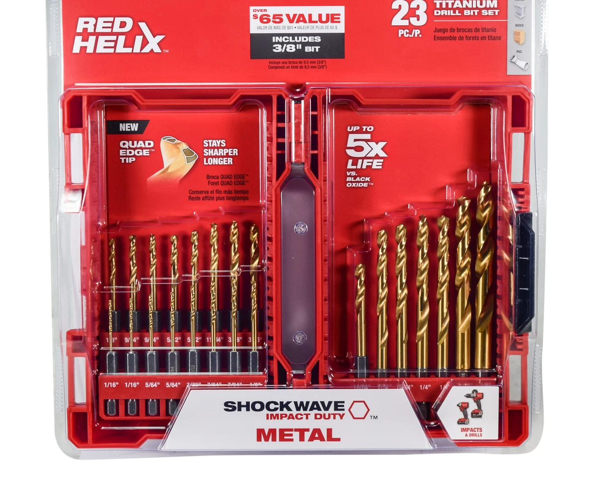 Milwaukee 48 89 4631 23 Piece Shockwave Red Helix Titanium Drill Bit Set