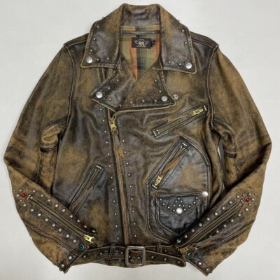 誠*様 【週末オークション】 RRL イタリア製 スタッズ＆ジュエル レザー　3 Ralph Lauren Studded Leather Jacket Only 100 Worldwide Limited