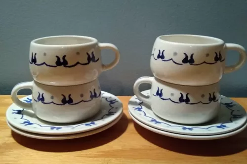 Metlox Poppytrail PROVINCIAL Blue Cup & Saucer Vtg Set Of 4 California 