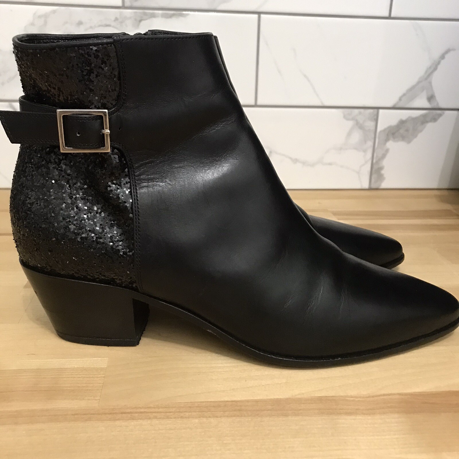 Saint Laurent Tan Suede Booties w/ X Strap Detail
