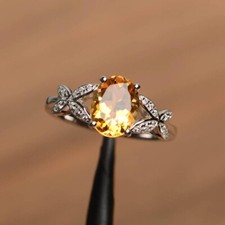 2.20Ct Oval Cut Lab-Created Yellow Citrine Engagement Ring 14K White Gold Plated