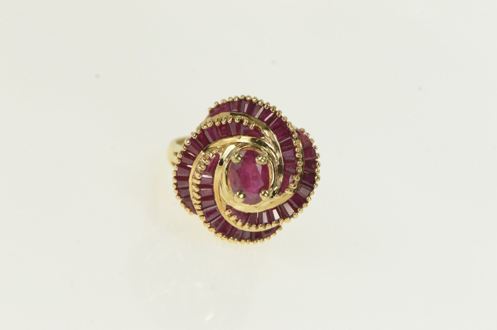 14K Oval Natural Ruby Swirl Halo Cocktail Ring Ye… - image 1