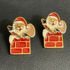 Pair Festive Santa in Chimney Front to Back Post Earrings By AIM Kitschy Signed