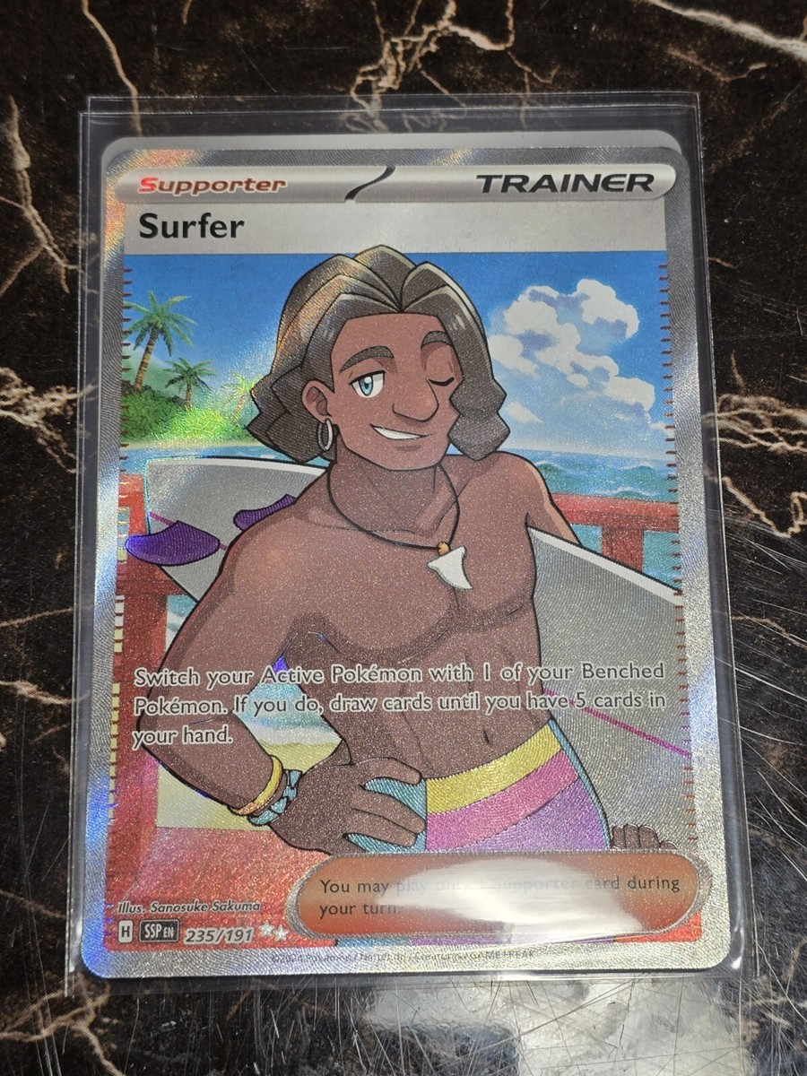 Pokemon TCG Surfer 235/191 Sv08: Surging Sparks Full Art Trainer NM Pokemon TCG Surfer 235/191 Sv08: Surging Sparks Full Art Trainer NM