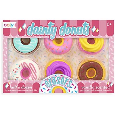 OOLY, Dainty Donuts Vanilla-Scented Erasers, School Supplies for Kids - Set of 6