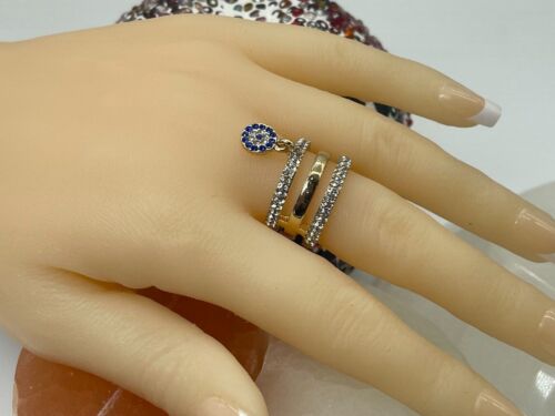 Anello regolabile multistrato con zirconi micropave malocchio - Foto 2 di 4