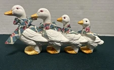 4 White Ducks Geese Figurines in a Row Vintage Artmark Taiwan w Original Label