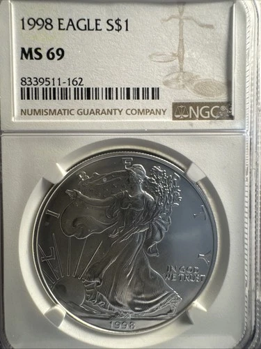 1998 American Eagle 1 oz .999 Silver $1 Dollar Coin MS 69 NGC Certification