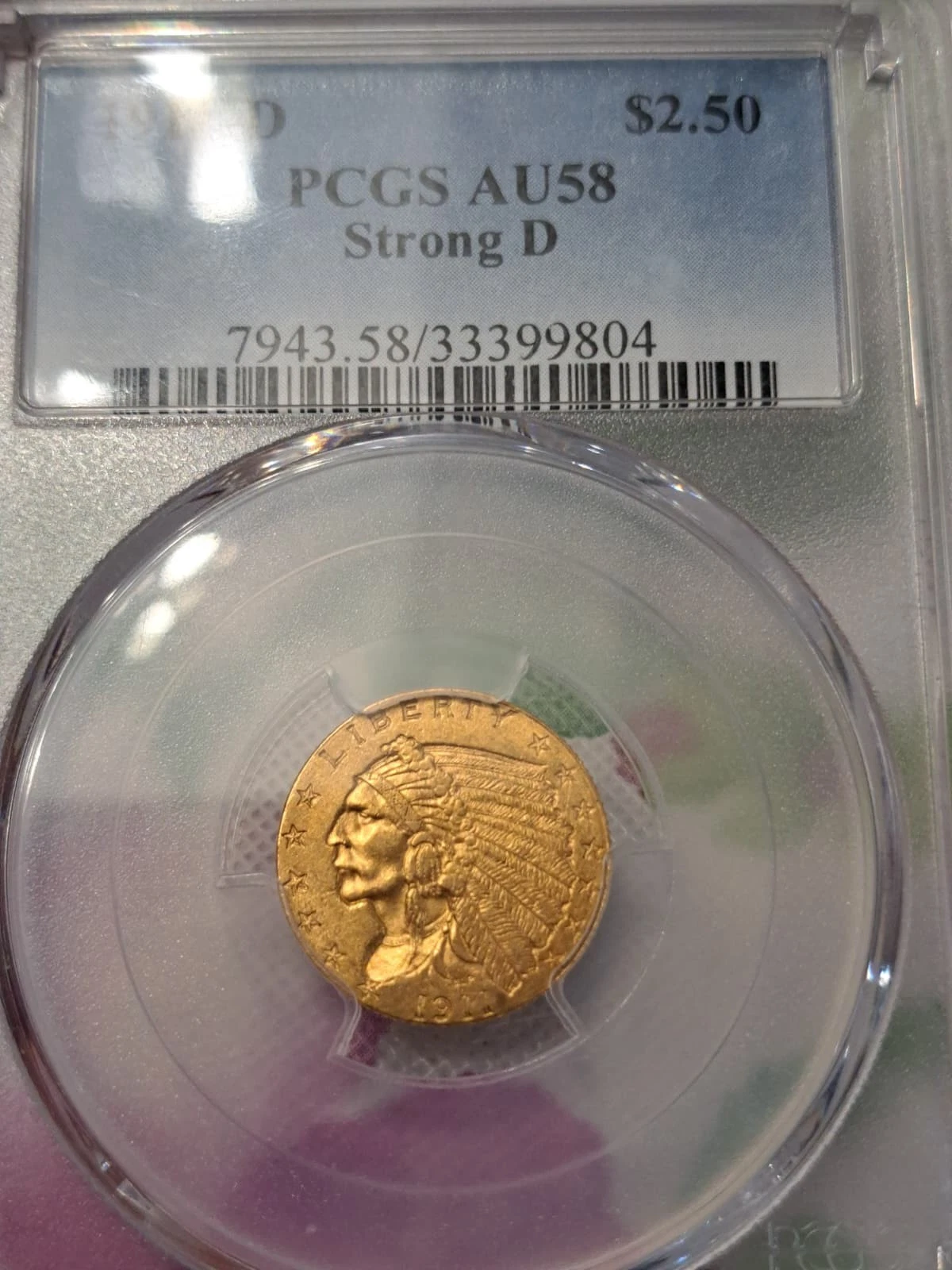 1911-D $2.5 STRONG D PCGS AU58