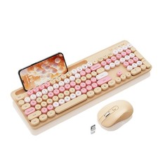 Wireless Keyboard and Mouse Combo, Retro Round Keycap Typewriter Keyboard wit...