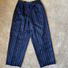 Talbots Silk Wool Blend Dress Pants Women  s 12 Petite Navy Pinstripes Lined