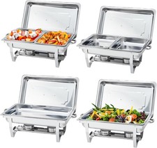 Chafing Dishes for Buffet, 4 Pack 8QT Rectangle Stainless Steel Chafing Dish Set