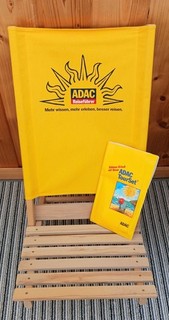 ADAC Werbung Steckstuhl Liegestuhl Holz 2 teilig Textil 90er 2000 Jahre