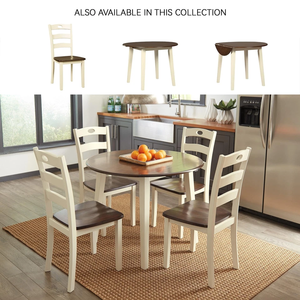 Silla de comedor Woodanville 18" con respaldo de escalera, 2 unidades, crema y marrón Foto 2 de 4