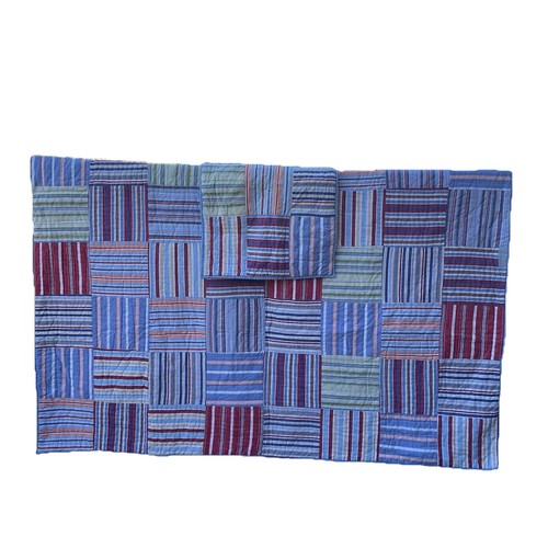 Pottery Barn Kids Madras Plaid Patchwork Twin Quilt with 1 Sham, 100% Cotton