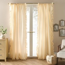 OHS Stripe Frill Voile Net Curtains 2 Window Panels Sheer Rod Slot Top Pair Set