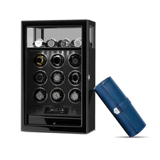Fingerprint Automatic 9 Watch Winder Display Storage Box LED & Triple Watch Roll