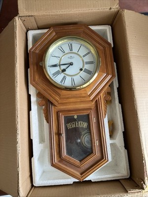Functioning Vintage D & A Schoolhouse Regulator Wall Clock chiming with pendulum