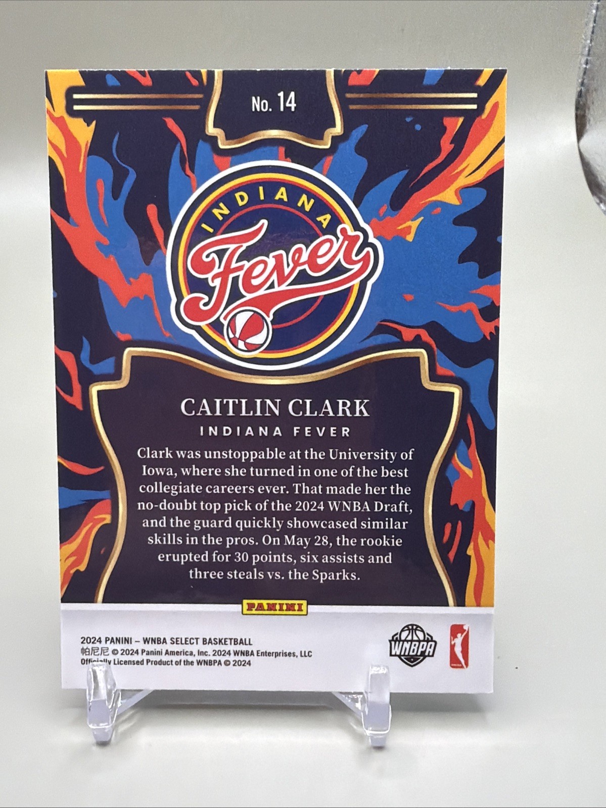 Caitlin Clark En Fuego SP Rookie 2024 Panini Select WNBA Card #14 Indiana Fever view 2