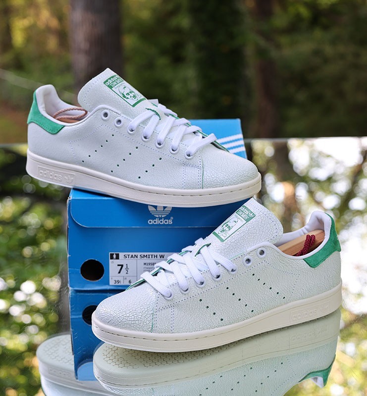 Adidas Stan Smith Cracked Leather White Green Womens Size 7.5