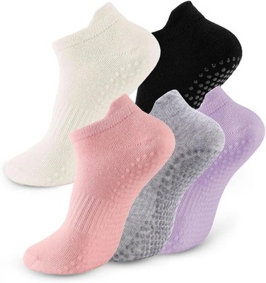 Women s Yoga Pilates Grip Socks 5 Pack Non-Slip Crew Socks for Barre Gym