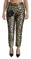 Dolce & Gabbana Brown Leopard Sequined High Waist Women's Pants Authentic