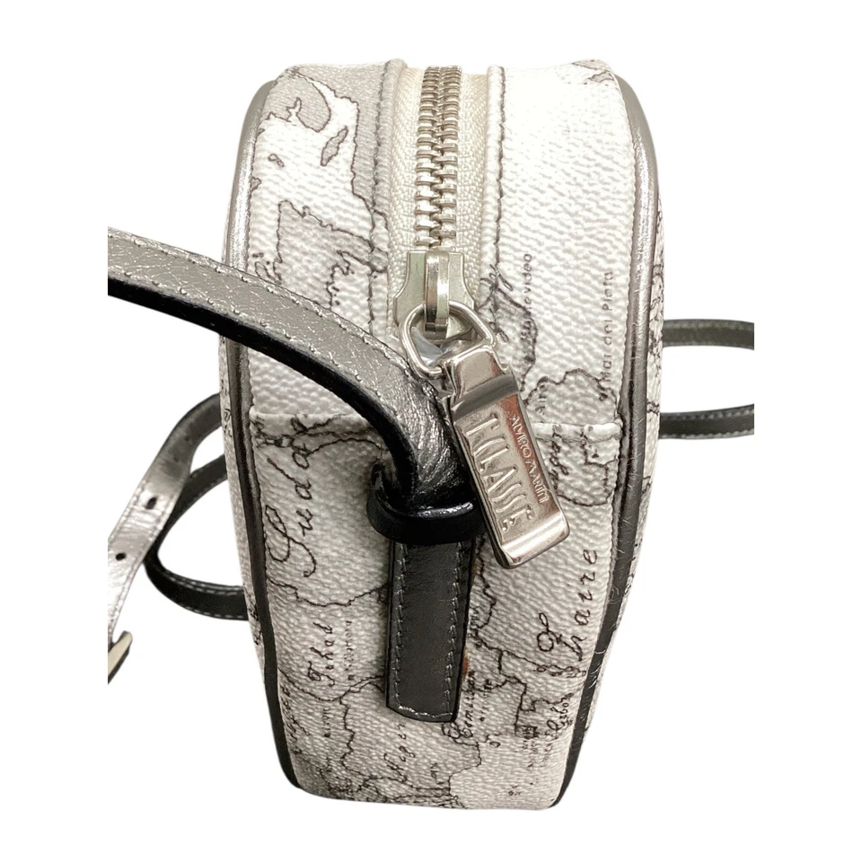 Bolso Bandolera Alviero Martini Para Mujer Talla 1 Forma Corazón Cuero Mapa del Mundo Blanco Foto 4 de 4