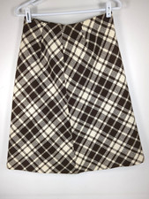 Vintage Glenbrooke Wool Plaid Skirt Waist 28 Brown White Preppy