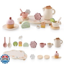 Ikubigu Tea Party Set for Kids - Wooden Tea Set for Little Girls