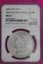 1887  MS 63 Liberty Morgan Silver Dollar VAM 12A DDO Gator & Clash NGC Slab 1175