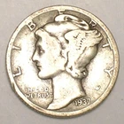 1937 D Mercury Winged Head Dime 10 Cents Silver Coin F+