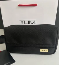 Tumi Black W/ Gold Tone hardware Small Kit Travel Accessory  Zipper Pouch Bag