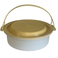 Vintage Tupperware 719-2 Harvest Gold 11” Cup Cake Pie Carrier W/ Lid And Handle