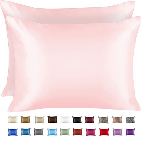 Pink Satin Pillowcase with Zipper, for Hair and Skin Care, Feels Soft and Coo...