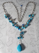 Turquoise Sterling Silver 925 Crystal Blue Bead Necklace 16"-18" Chain Y drop