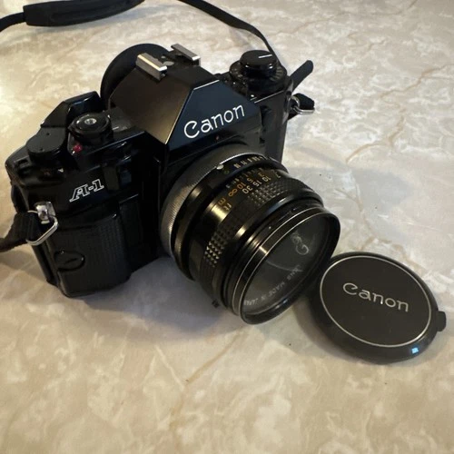 Canon A-1 Black 35mm Film Camera Body with  50mm F1.8 Lens JAPAN