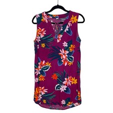 Old Navy Shift Dress Tropical Floral Sundress Sleeveless Tie V Neck Purple M