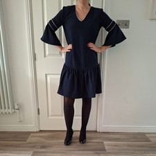 GANNI navy dress size uk 8 10 clark short sleeved tiered size eu 38 a-line party